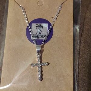 CRYSTAL Cross Pendant on Silver Necklace